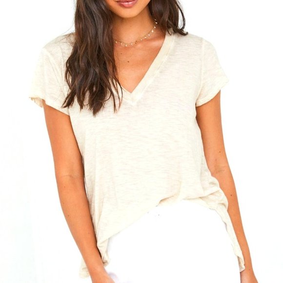 Bella Dahl Light Yellow Rib V-Neck Tee - Picture 1 of 6